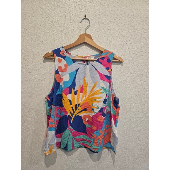 JCrew colorful tropical turquoise blouse sz Medium - Picture 1 of 3